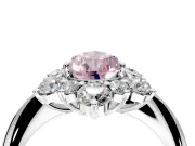 Small-Accent Cluster Halo Engagement Ring Setting for Fancy Pink Pear-Shaped Center with Plain Band and Prong Head in Sterling Silver