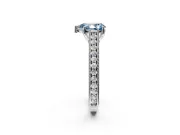 Solitaire Engagement Ring Setting for Fancy Blue Pear-Shaped Center with Engraved Pave Band and Prong Head in Platinum