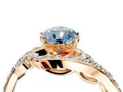 Solitaire Engagement Ring Setting for Fancy Blue Pear-Shaped Center with Pave Bypass Twist Band and Prong Head in Rose Gold