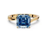 Solitaire Engagement Ring Setting for Fancy Blue Asscher Cut Center with Plain Bypass Twist Band and Prong Head in Yellow Gold