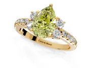 Paired Accent Engagement Ring Setting for Fancy Yellow Pear-Shaped Center with Pave Band and Prong Head in Yellow Gold