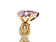 Solitaire Engagement Ring Setting for Fancy Pink Pear-Shaped Center with Marquise Panel Band and Prong Head in Yellow Gold