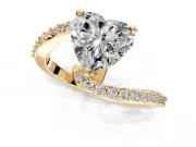 Solitaire Engagement Ring Setting for Heart-Shaped Center with Pave Bypass Swirl Band and Prong Head in Yellow Gold