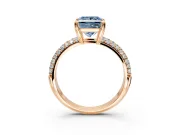 Solitaire Engagement Ring Setting for Fancy Blue Princess Cut Center with Multi-Row Pave Accents and Basket Head in Rose Gold