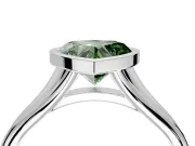 Solitaire Engagement Ring Setting for Fancy Green Heart-Shaped Center with V Split Shank and Bezel Head in Sterling Silver