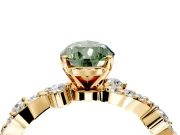 Solitaire Engagement Ring Setting for Fancy Green Pear-Shaped Center with Bar-Station Pave Twist and Prong Head in Yellow Gold