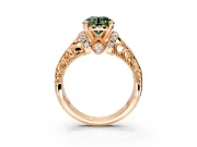 Solitaire Engagement Ring Setting for Fancy Green Round Cut Center with Filigree Accent Basket and Prong Head in Rose Gold