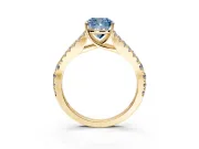 Solitaire Engagement Ring Setting for Fancy Blue Cushion Cut Center with Pave Split Shank and Prong Head in Yellow Gold