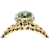 Halo Engagement Ring Setting for Fancy Green Pear-Shaped Center with Rope Twist Split Shank and Prong Head in Yellow Gold