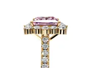 Halo Engagement Ring Setting for Fancy Pink Princess Cut Center with Single-Row Pave, Open Basket and Prong Head in Yellow Gold