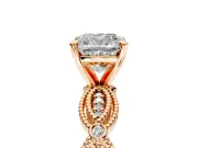 Solitaire Engagement Ring Setting for Cushion Cut Center with Marquise Panel Band and Prong Head in Rose Gold