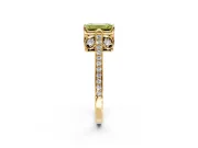 Cathedral Engagement Ring Setting for Fancy Yellow Emerald Cut Center with Antique-Style Pave Band and Prong Head in Yellow Gold