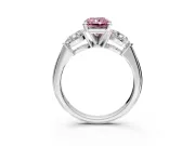 3 Stone Engagement Ring Setting for Fancy Pink Radiant Cut Center with Large Pear-Shaped Accents and Prong Head in Platinum