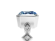 Milgrain Bezel Engagement Ring Setting for Fancy Blue Asscher Cut Center with Marquise Stations and Bezel Head in Platinum