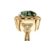 Halo Engagement Ring Setting for Fancy Green Round Cut Center with Milgrain Rim, Pave Band and Prong Head in Yellow Gold
