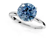 Hidden Halo Engagement Ring Setting for Fancy Blue Round Cut Center with Thin Round-Wire Band and Prong Head in Platinum