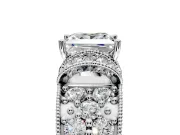 Pave Engagement Ring Setting for Princess Cut Center with Curved Accent Rows, Openwork and Prong Head in Platinum