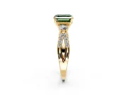 3 Stone Engagement Ring Setting for Fancy Green Asscher Cut Center with Pave Split Shank and Prong Head in Yellow Gold
