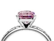 Solitaire Engagement Ring Setting for Fancy Pink Radiant Cut Center with Scrollwork Band and Prong Head in Platinum
