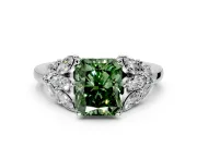 Leaf Cluster Engagement Ring Setting for Fancy Green Radiant Cut Center with Marquise Accents and Prong Head in White Gold