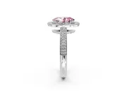 Milgrain Halo Engagement Ring Setting for Fancy Pink Oval Center with Three-Sided Pave Band and Prong Head in Sterling Silver