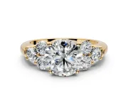Cluster Engagement Ring Setting for Round Cut Center with Round Cut Accent Frame and Prong Head in Yellow Gold