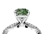 Solitaire Engagement Ring Setting for Fancy Green Cushion Cut Center with Marquise Panel Band and Prong Head in Sterling Silver