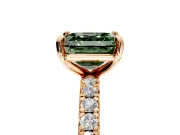 Solitaire Engagement Ring Setting for Fancy Green Asscher Cut Center with Shared-Prong Accents and Prong Head in Rose Gold
