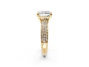 Solitaire Engagement Ring Setting for Radiant Cut Center with Multi-Row Pave Accents and Basket Head in Yellow Gold
