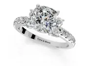 Paired Accent Engagement Ring Setting for Cushion Cut Center with Pave Band and Prong Head in Sterling Silver