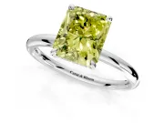 Hidden Halo Engagement Ring Setting for Fancy Yellow Radiant Cut Center with Thin Rounded Band and Prong Head in Platinum