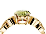 Leaf Engagement Ring Setting for Fancy Yellow Oval Center with Milgrain Accent Band and Prong Head in Yellow Gold