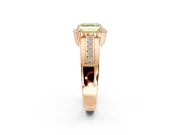 Halo Engagement Ring Setting for Fancy Yellow Asscher Cut Center with Wide Band, Inlaid Accent Row and Prong Head in Rose Gold