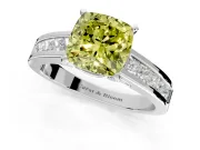 Solitaire Engagement Ring Setting for Fancy Yellow Cushion Cut Center with Princess Cut Channel Band and Prong Head in Platinum