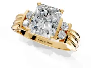 Solitaire Engagement Ring Setting for Radiant Cut Center with Grooved Bar Accent Band and Prong Head in Yellow Gold