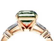 Bar-Set Engagement Ring Setting for Fancy Green Asscher Cut Center with Tapered Baguette Accents and Prong Head in Rose Gold