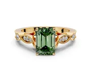 Solitaire Engagement Ring Setting for Fancy Green Emerald Cut Center with Marquise and Bezel Accents and Prong Head in Yellow Gold