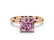 Solitaire Engagement Ring Setting for Fancy Pink Princess Cut Center with Fine Wire Band and Prong Head in Rose Gold