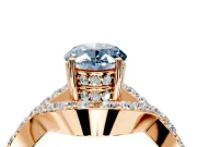 Halo Engagement Ring Setting for Fancy Blue Oval Center with Pave Infinity Twist Band and Prong Head in Rose Gold