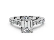 Solitaire Engagement Ring Setting for Emerald Cut Center with Crossover Accents and Prong Head in Platinum