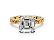 Solitaire Engagement Ring Setting for Asscher Cut Center with Scrollwork Band and Prong Head in Yellow Gold