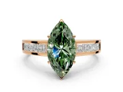 Solitaire Engagement Ring Setting for Fancy Green Marquise Center with Princess Cut Channel Band and Prong Head in Rose Gold