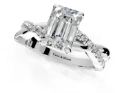 Solitaire Engagement Ring Setting for Emerald Cut Center with Half-Pave Crossover Band and Prong Head in Sterling Silver