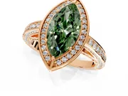 Halo Engagement Ring Setting for Fancy Green Marquise Center with Framed Halo, Pave Band and Prong Head in Rose Gold