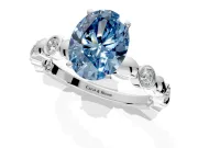 Solitaire Engagement Ring Setting for Fancy Blue Oval Center with Beaded Bezel Station Band and Prong Head in Platinum