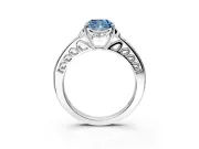 Floral Engagement Ring Setting for Fancy Blue Cushion Cut Center with Four Accent Clusters and Prong Head in Sterling Silver