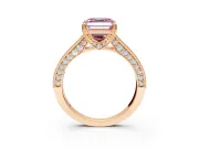 Solitaire Engagement Ring Setting for Fancy Pink Asscher Cut Center with Milgrain-Framed Pave Band and Prong Head in Rose Gold