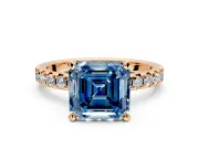 Solitaire Engagement Ring Setting for Fancy Blue Asscher Cut Center with Large Accents and Prong Head in Rose Gold