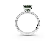 Solitaire Engagement Ring Setting for Fancy Green Princess Cut Center with Scrollwork Band and Prong Head in Sterling Silver