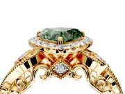 Milgrain Halo Engagement Ring Setting for Fancy Green Heart-Shaped Center with Shoulder Bezels and Prong Head in Yellow Gold